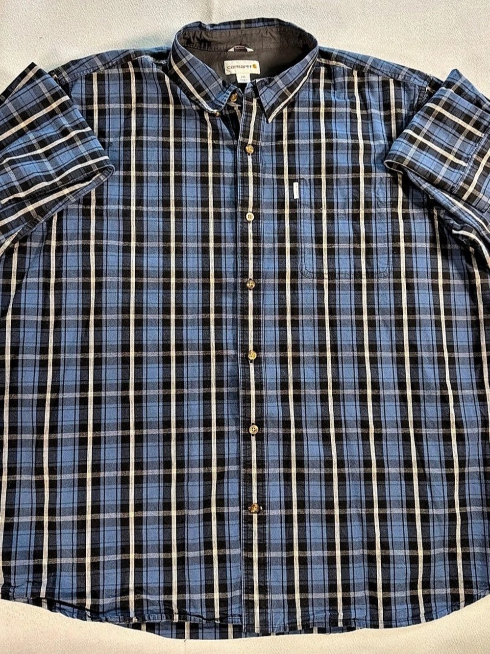 Carhartt Relaxed Fit Short-Sleeve Plaid Work Shirt Plaid Cotton Shirt Blue &